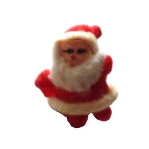 Flocked Santa Push Pin Vintage Christmas 1.5 Inches Brooch Fuzzy